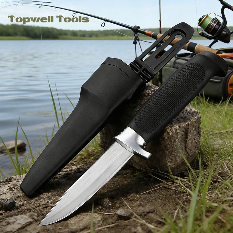 Professional 4" Fixed Blade Fishing Knife with Hard Clip-On Sheath