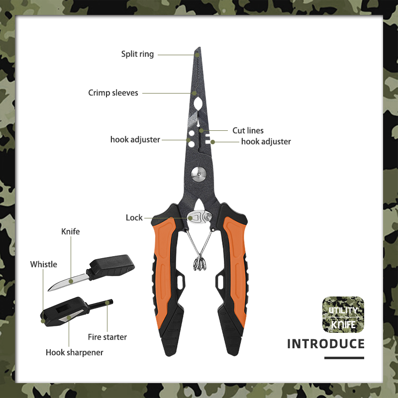 All-in-One Fishing Pliers with Survival Kit, Stainless Steel Multi-tool with Fire Starter