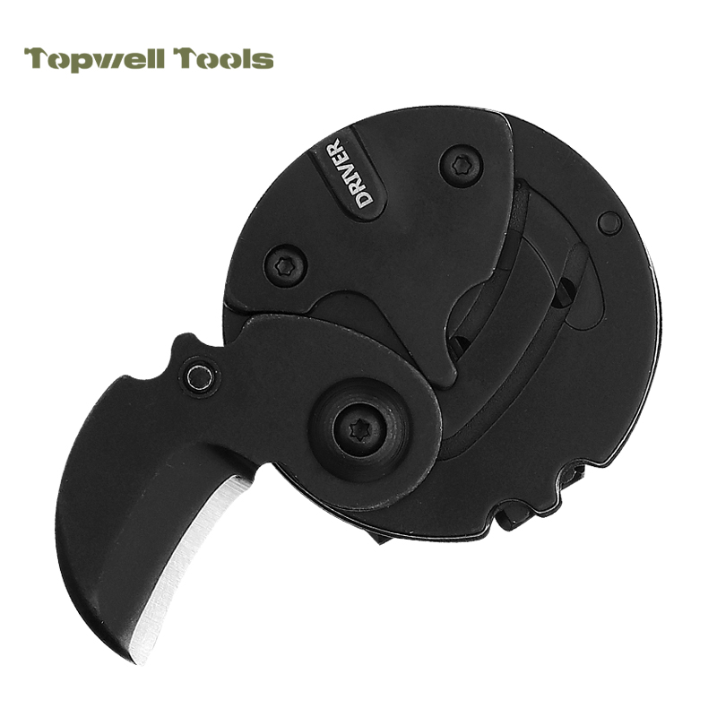 7-in-1 Keychain Multitool, Portable Round Folding Pocket Knife