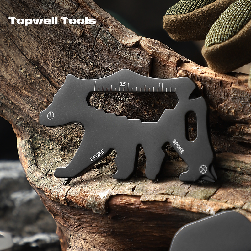 14-in-1 Bear-Shaped Pocket Multitool, Stainless Steel Survival Tool Card with Hex Wrenches