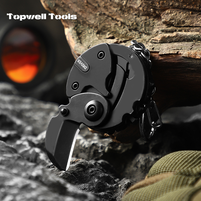 7-in-1 Keychain Multitool, Portable Round Folding Pocket Knife