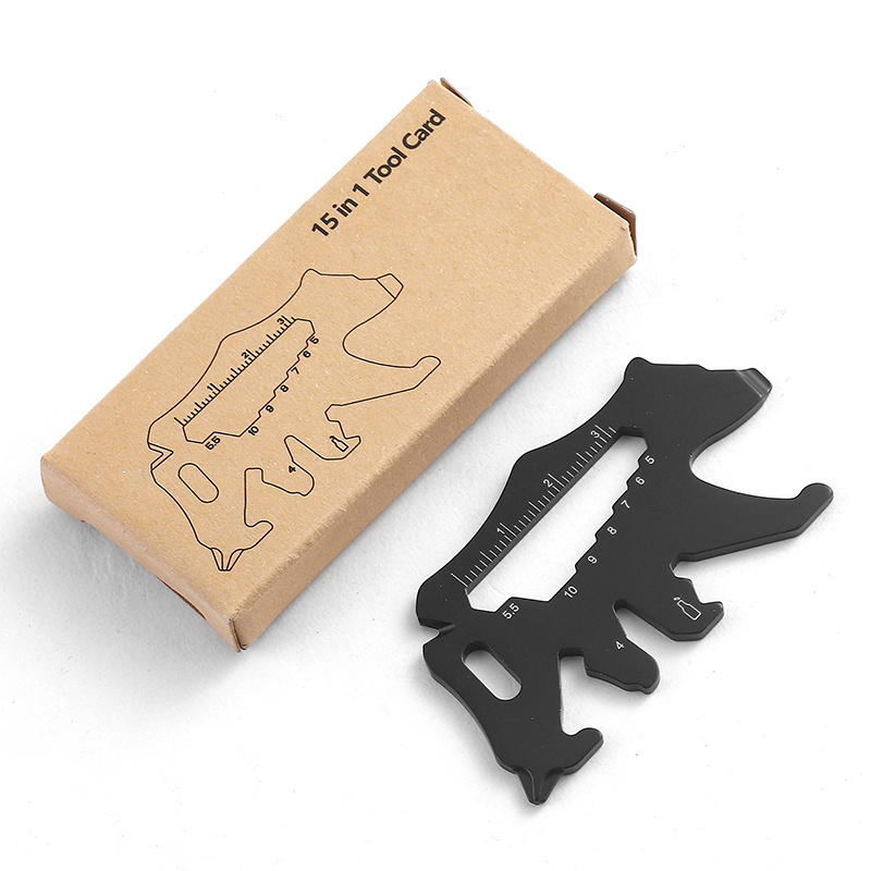 14-in-1 Bear-Shaped Pocket Multitool, Stainless Steel Survival Tool Card with Hex Wrenches