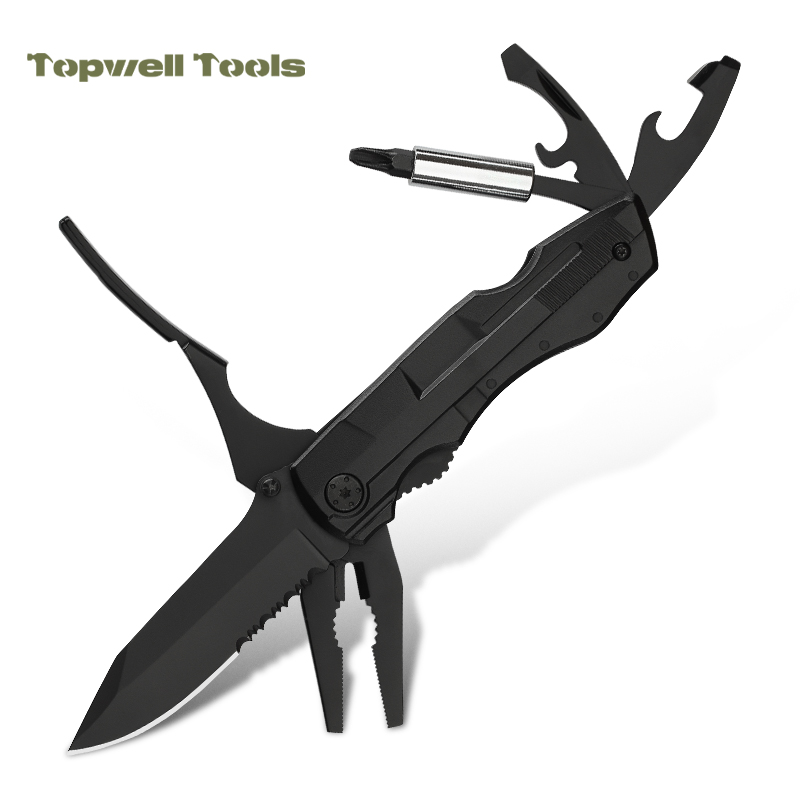 19-in-1 Tactical Multitool Pliers with 9-Piece Screwdriver Bit Set - All-Black Heavy Duty Multi Tool 