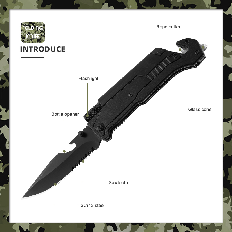  3 in 1 Stainless Steel Black Portable Folding Hunting Knife