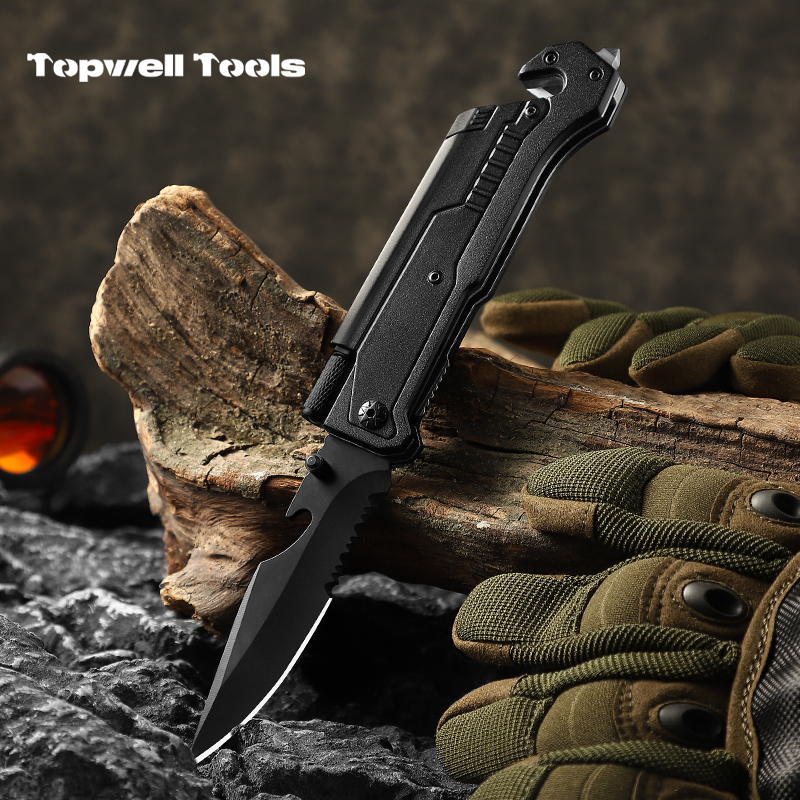  3 in 1 Stainless Steel Black Portable Folding Hunting Knife