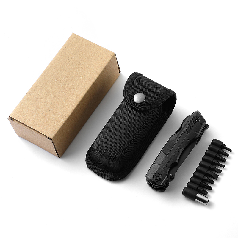 19-in-1 Tactical Multitool Pliers with 9-Piece Screwdriver Bit Set - All-Black Heavy Duty Multi Tool 