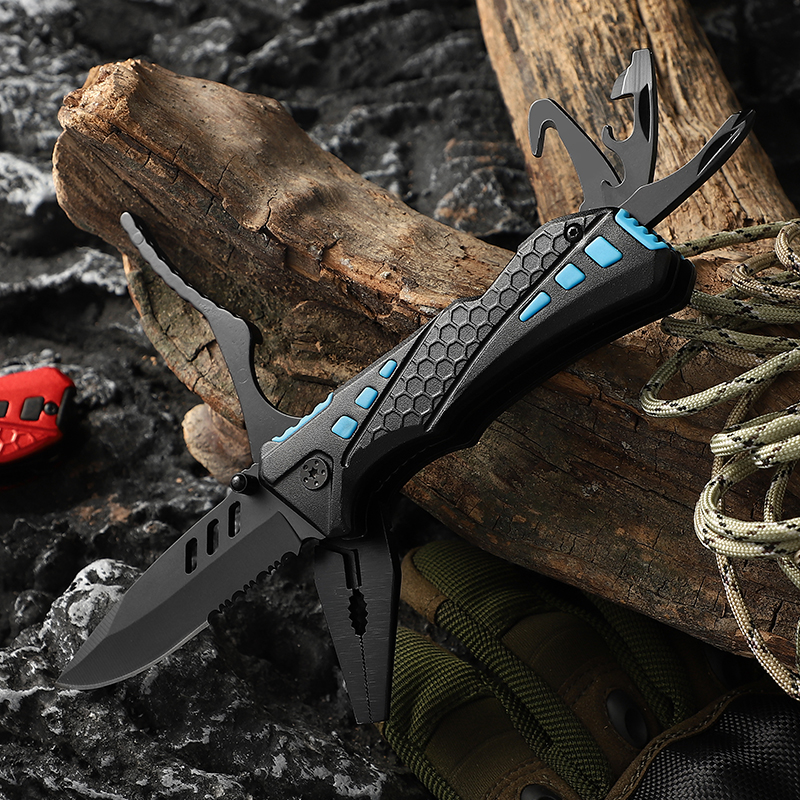 19-in-1 Multitool Pliers with 9-Piece Screwdriver Bit Set - Tactical Survival Folding Knife