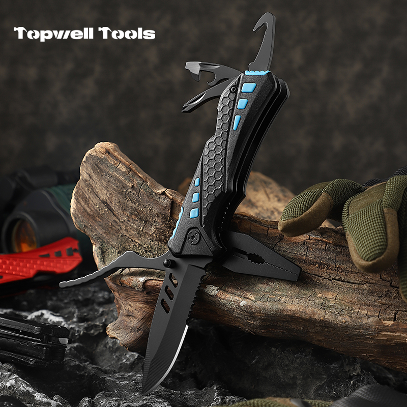 19-in-1 Multitool Pliers with 9-Piece Screwdriver Bit Set - Tactical Survival Folding Knife