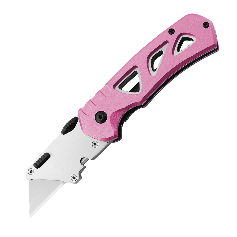 Heavy Duty Folding Utility Knife with High-Visibility Orange Aluminum Handle