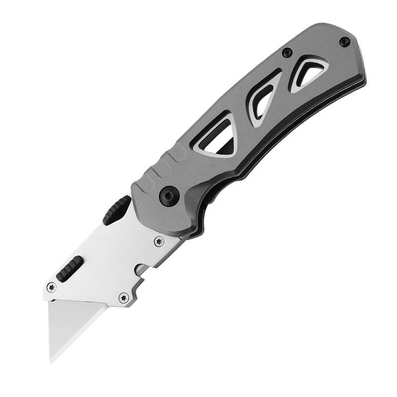 Heavy Duty Folding Utility Knife with High-Visibility Orange Aluminum Handle