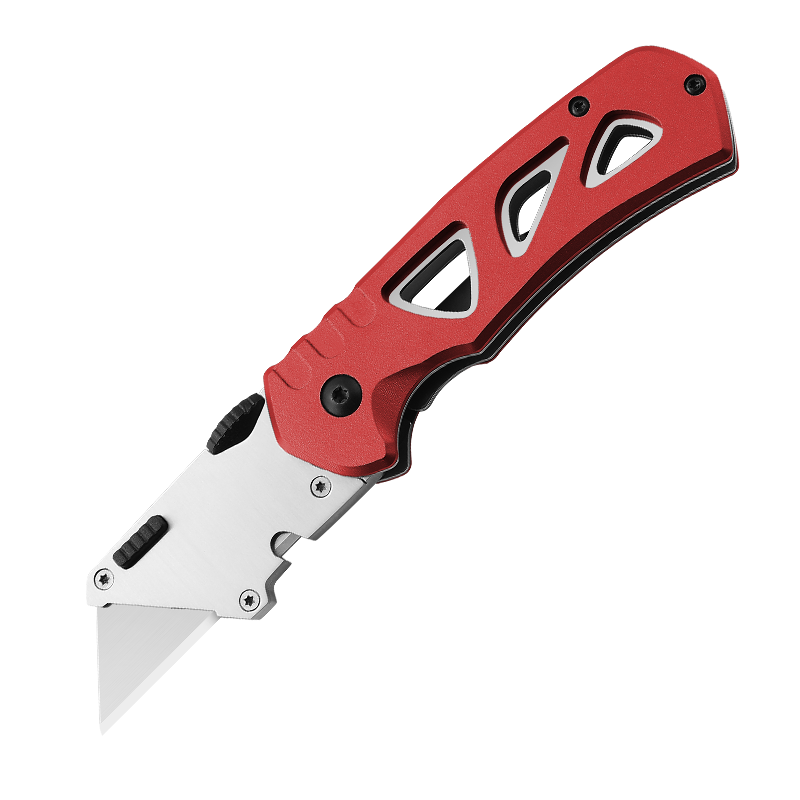 Heavy Duty Folding Utility Knife with High-Visibility Orange Aluminum Handle
