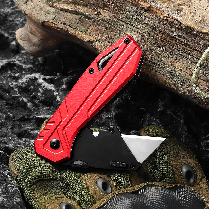 Red and Black Stainless Steel Utility Plastic Handle Folding Pocket Knife 