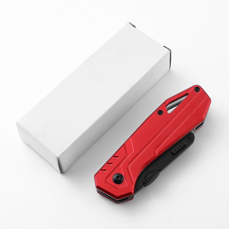 Red and Black Stainless Steel Utility Plastic Handle Folding Pocket Knife 