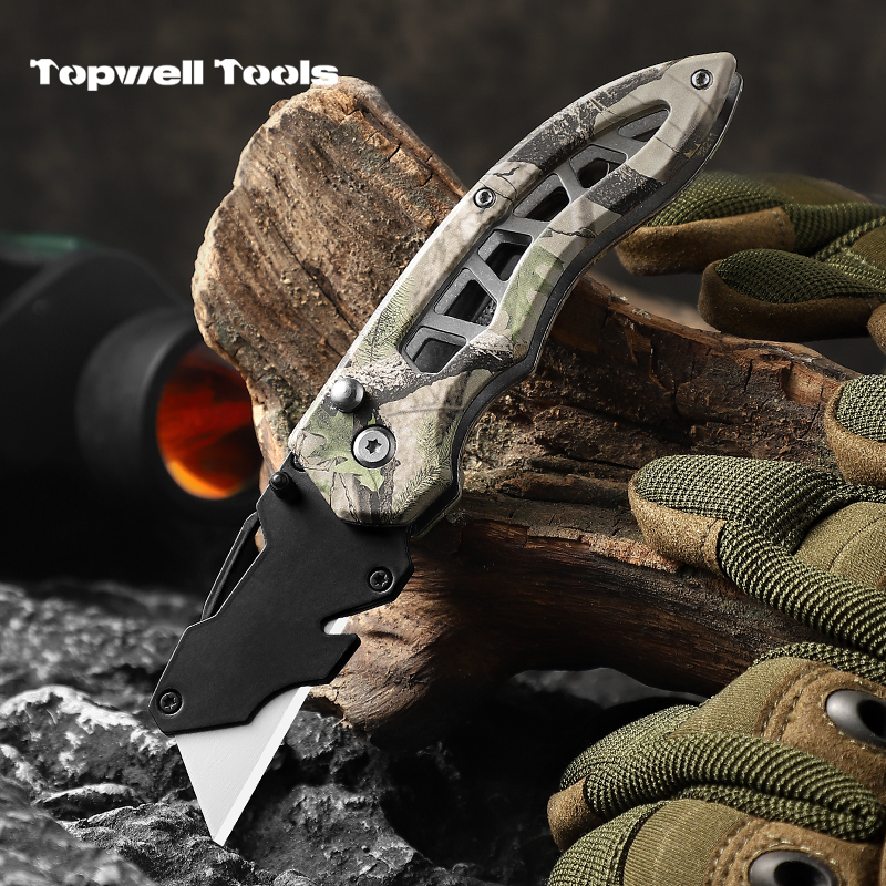 Tactical Camouflage Folding Utility Knife with SK5 Carbon Steel Blade