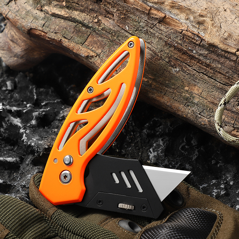 Heavy Duty Folding Utility Knife with High-Visibility Orange Aluminum Handle