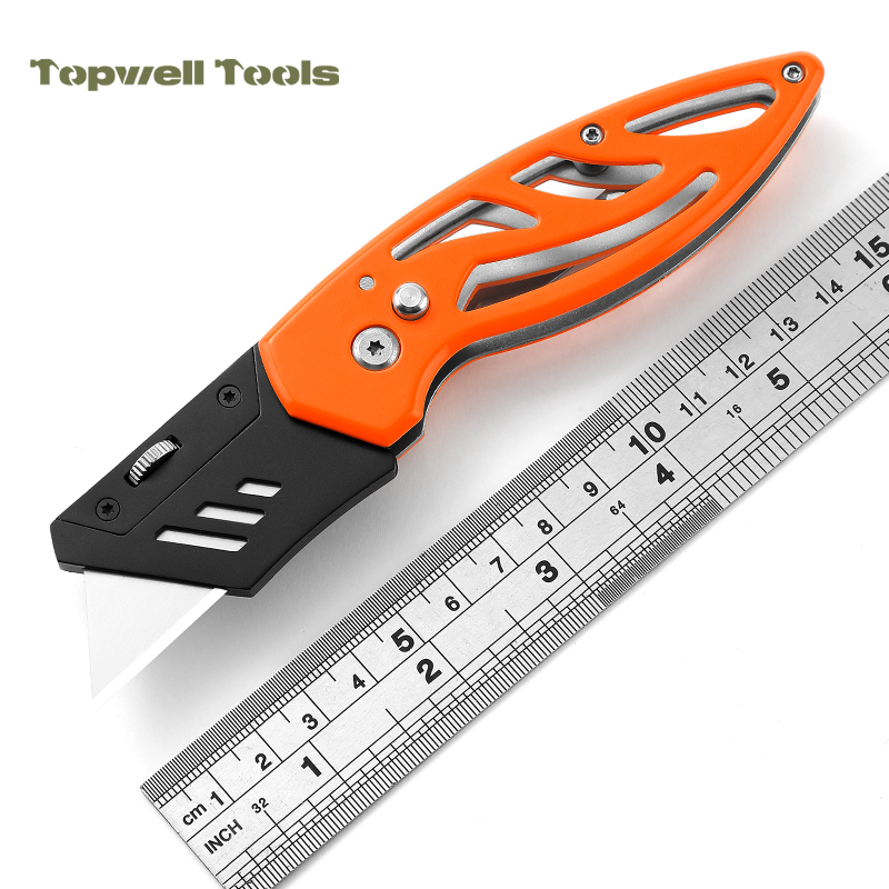 Heavy Duty Folding Utility Knife with High-Visibility Orange Aluminum Handle