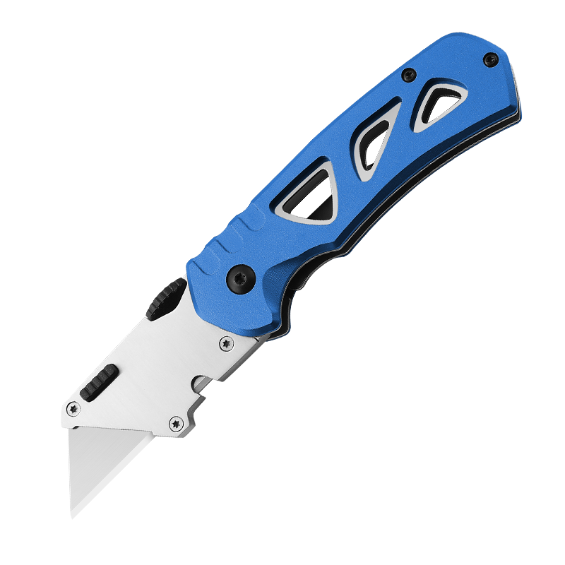 Heavy Duty Folding Utility Knife with High-Visibility Orange Aluminum Handle