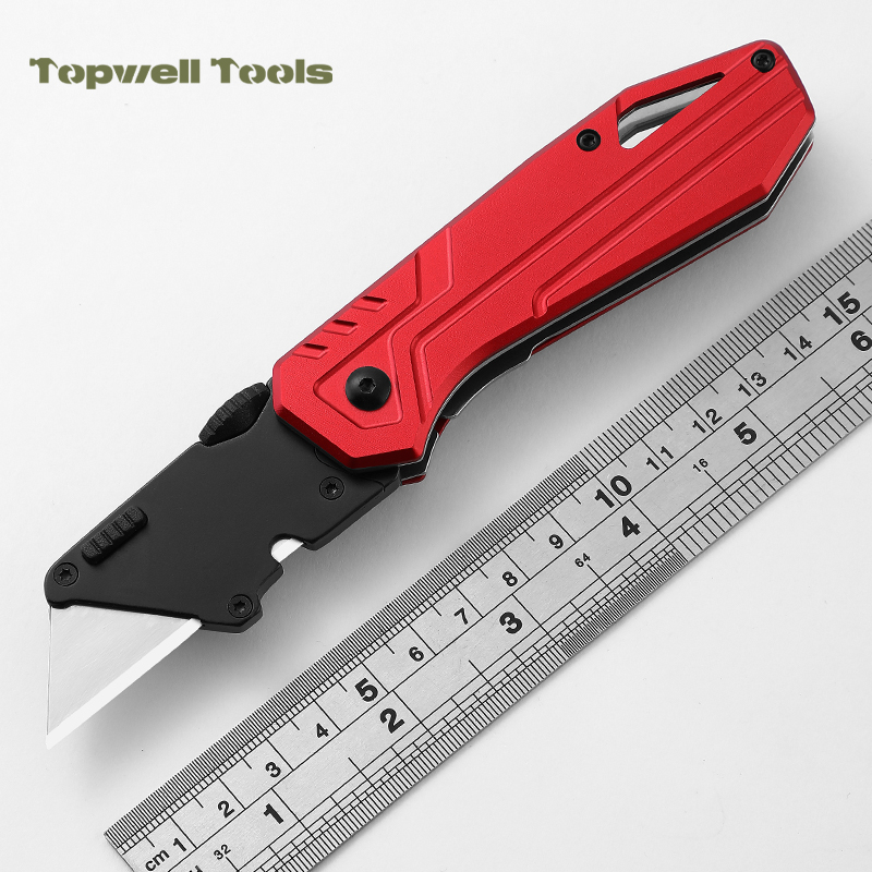 Red and Black Stainless Steel Utility Plastic Handle Folding Pocket Knife 