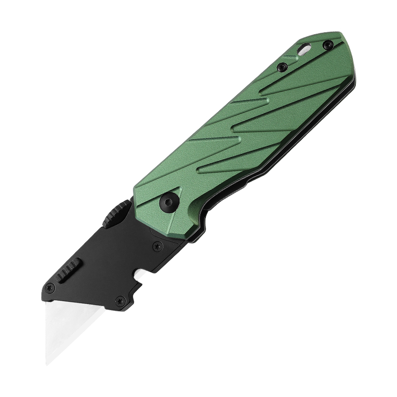 Tactical Folding Utility Knife with Forest Green Aluminum Alloy Handle