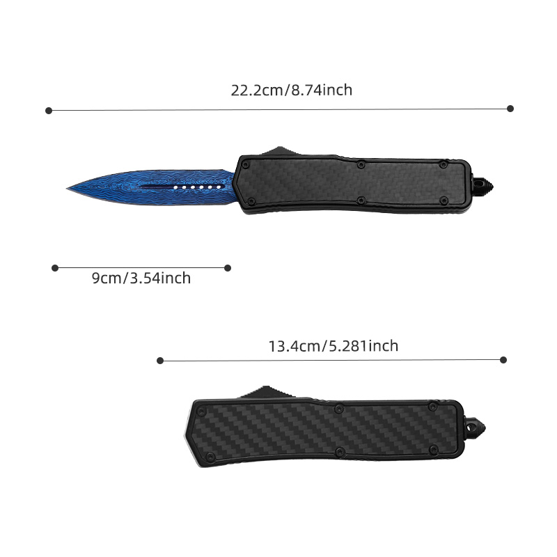 8.5" Carbon Fiber OTF Blue Automatic Dagger Blade Knife