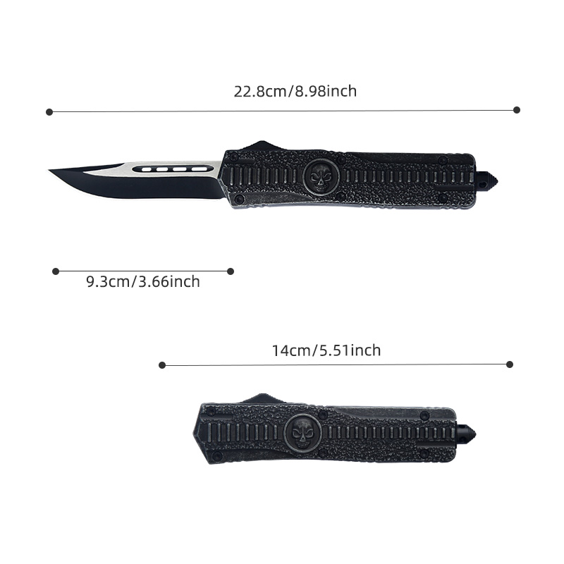9" Automatic OTF Knife - 420 Stainless Steel Blade with Zinc Alloy Skull Handle & Window Breaker 9" Automatic OTF Knife - 420 Stainless Steel Blade with Zinc Alloy Skull Handle & Window Breaker