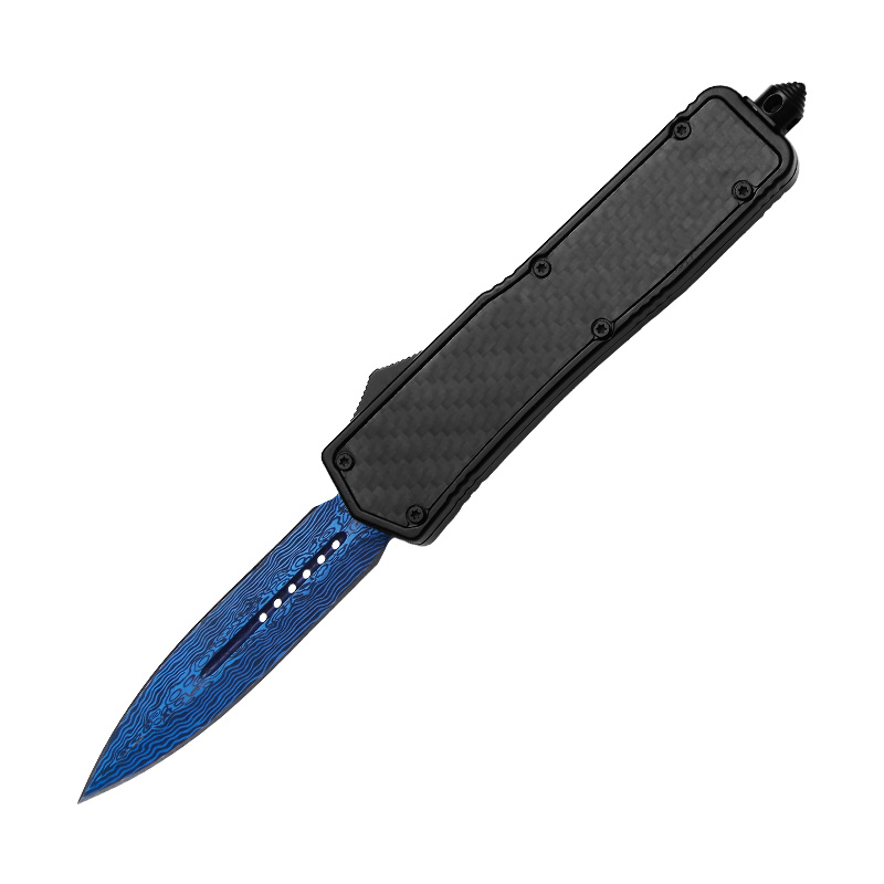 8.5" Carbon Fiber OTF Blue Automatic Dagger Blade Knife