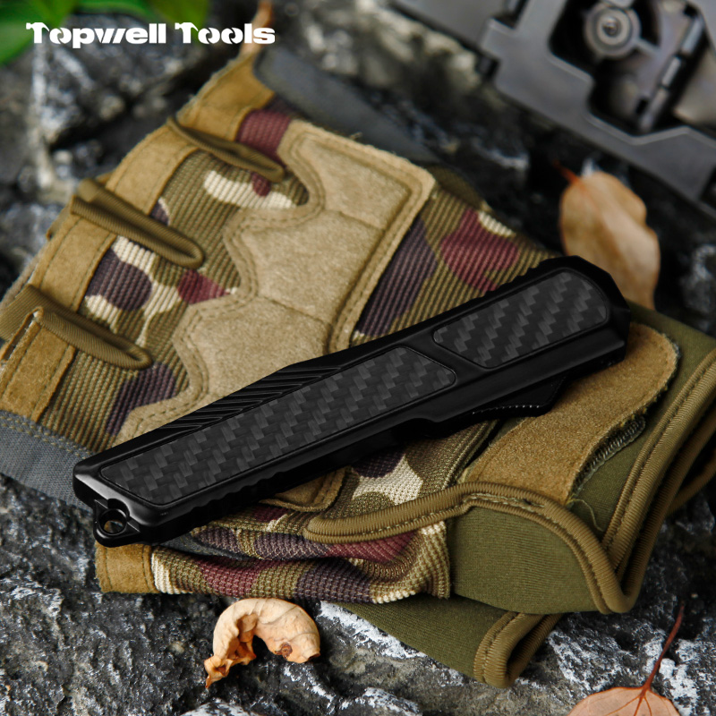 8.50" OTF Automatic Knife - 440 Stainless Steel Double-Edge Dagger Blade with Carbon Fiber Inlay Zinc Alloy Handle 8.50" OTF Automatic Knife - 440 Stainless Steel Double-Edge Dagger Blade with Carbon Fiber Inlay Zinc Alloy Handle