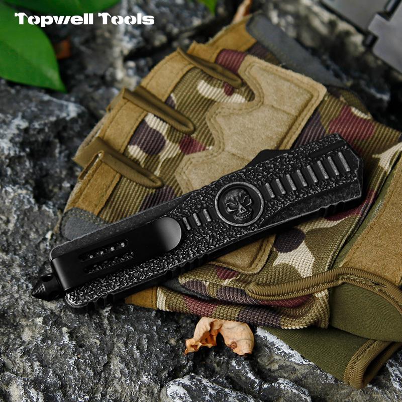 9" Automatic OTF Knife - 420 Stainless Steel Blade with Zinc Alloy Skull Handle & Window Breaker 9" Automatic OTF Knife - 420 Stainless Steel Blade with Zinc Alloy Skull Handle & Window Breaker