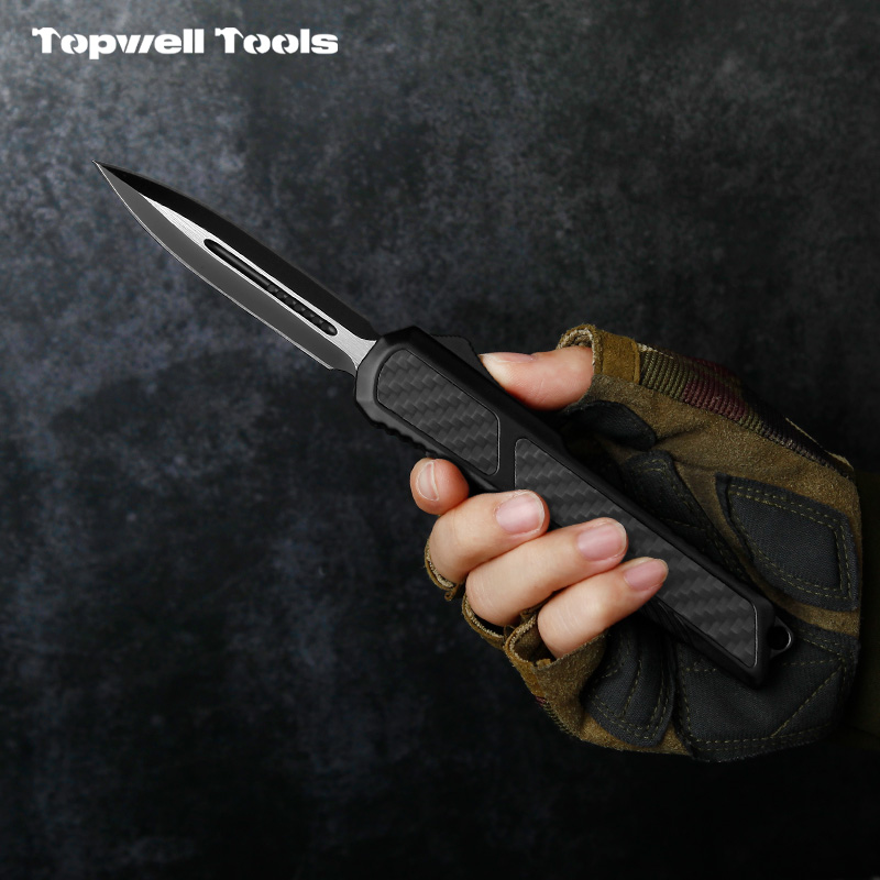 8.50" OTF Automatic Knife - 440 Stainless Steel Double-Edge Dagger Blade with Carbon Fiber Inlay Zinc Alloy Handle 8.50" OTF Automatic Knife - 440 Stainless Steel Double-Edge Dagger Blade with Carbon Fiber Inlay Zinc Alloy Handle