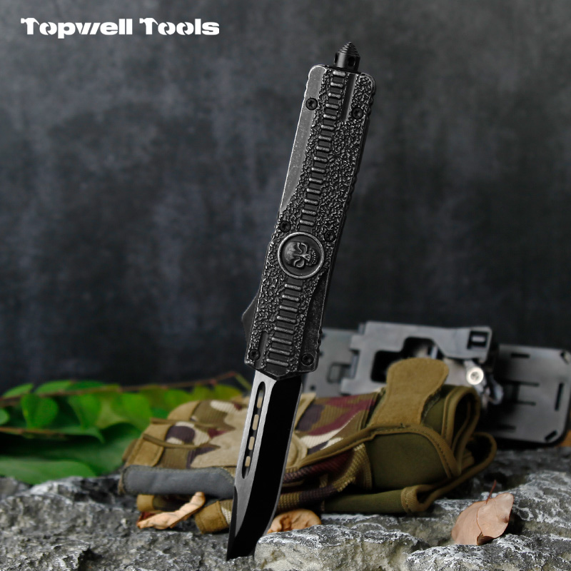 9" Automatic OTF Knife - 420 Stainless Steel Blade with Zinc Alloy Skull Handle & Window Breaker 9" Automatic OTF Knife - 420 Stainless Steel Blade with Zinc Alloy Skull Handle & Window Breaker