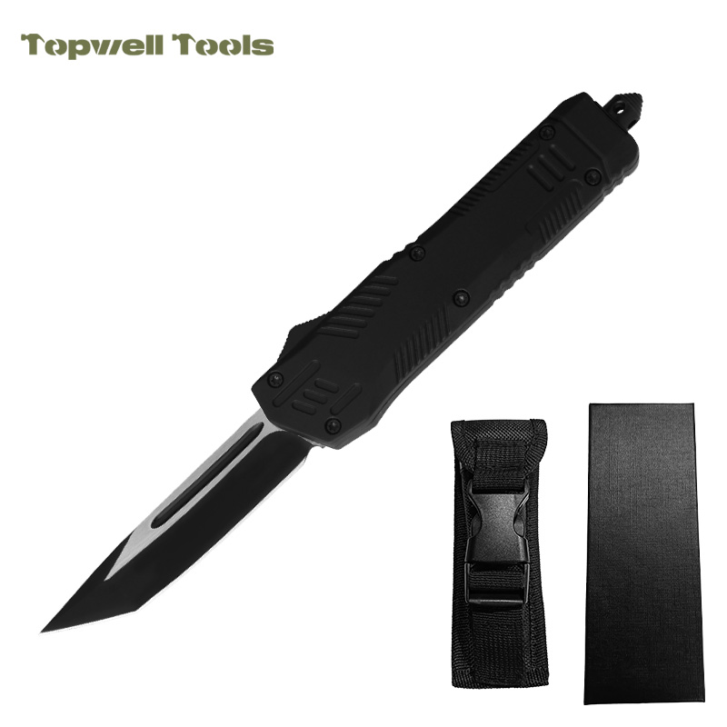 9.06" Tactical OTF Automatic Knife - 420 Stainless Steel Tanto Blade with Aluminum Alloy Handle & Integrated Window Breaker