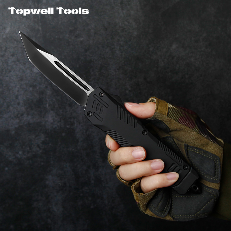 9.06" Tactical OTF Automatic Knife - 420 Stainless Steel Tanto Blade with Aluminum Alloy Handle & Integrated Window Breaker 9.06" Tactical OTF Automatic Knife - 420 Stainless Steel Tanto Blade with Aluminum Alloy Handle & Integrated Window Breaker