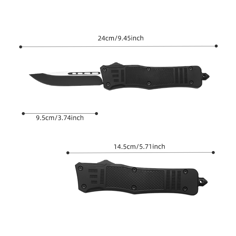 9" Automatic OTF Tactical Knife - Damascus Pattern 420 Stainless Steel Blade with Zinc Alloy Handle & Integrated Window Breaker
