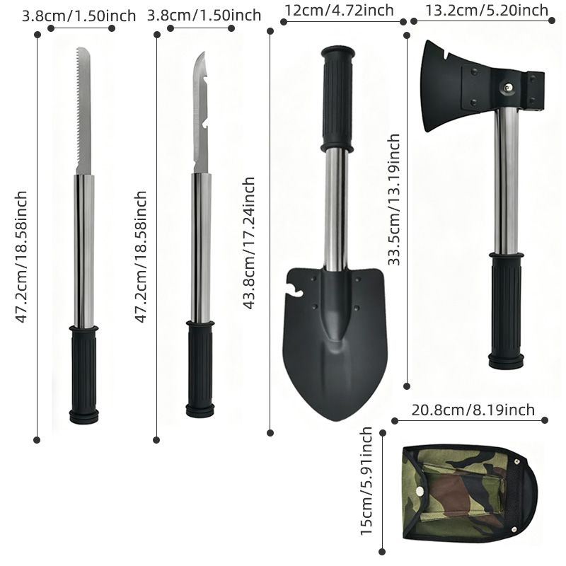 Modular Tactical Survival Shovel & Axe Multi-Tool Combo