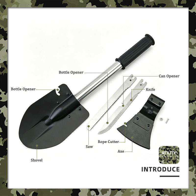 Modular Tactical Survival Shovel & Axe Multi-Tool Combo