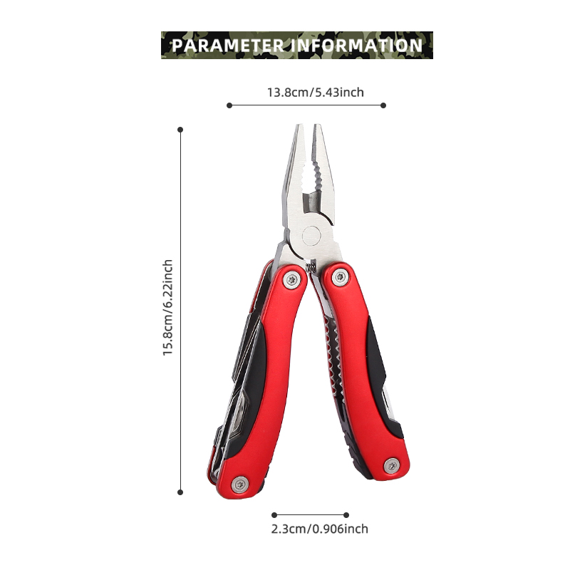 12-in-1 Red & Black Outdoor Multi-Tool Pliers 12-in-1 Red & Black Outdoor Multi-Tool Pliers