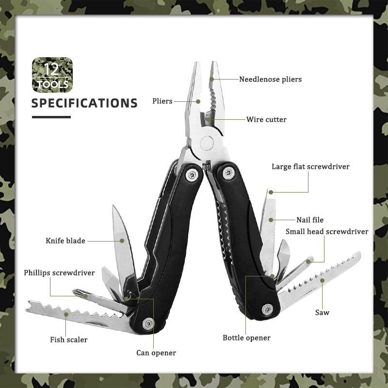 12-in-1 Ergonomic Outdoor Multi-Tool Pliers 12-in-1 Ergonomic Outdoor Multi-Tool Pliers