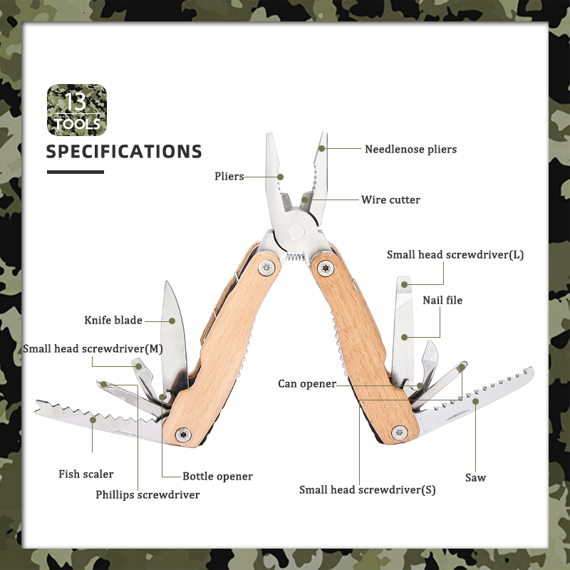 13-in-1 Premium Wooden Handle Outdoor Multi-Tool Pliers 13-in-1 Premium Wooden Handle Outdoor Multi-Tool Pliers