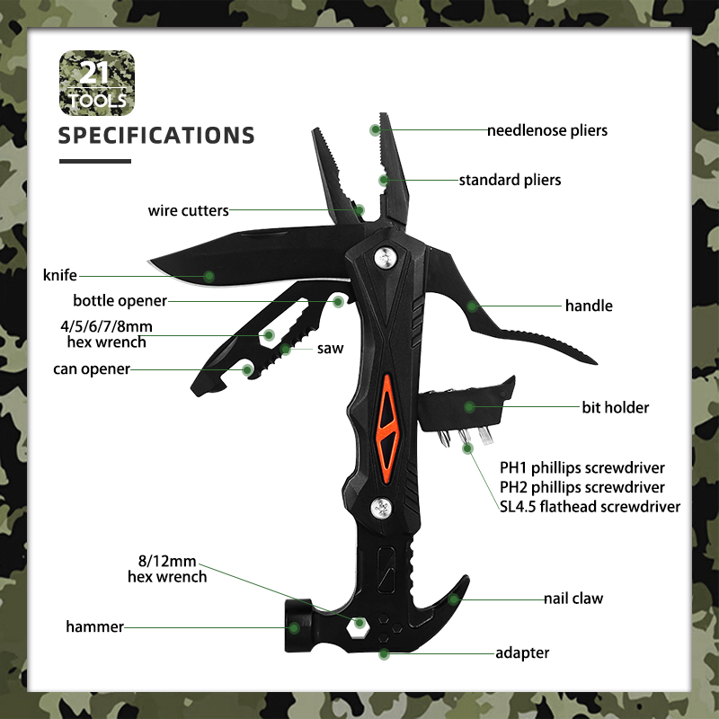 21-in-1 Multi-functional Pocket Tool with Nail Claw 21-in-1 Multi-functional Pocket Tool with Nail Claw