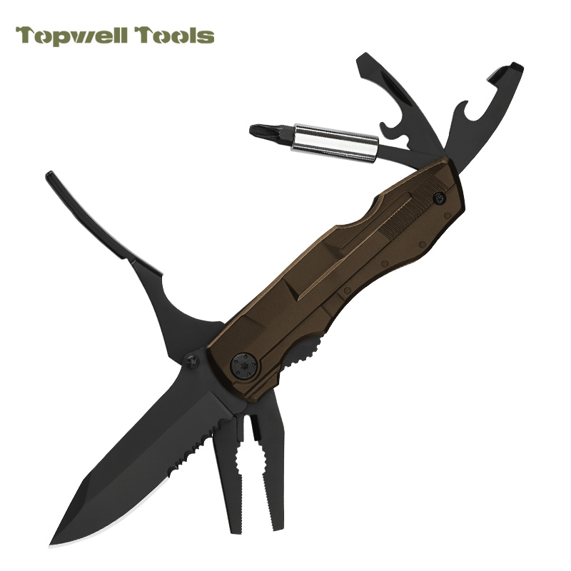 19-in-1 Tactical Multitool Pliers with 9-Piece Screwdriver Bit Set - All-Black Heavy Duty Multi Tool 