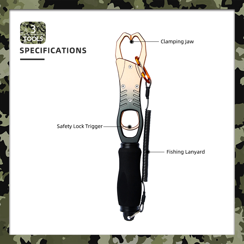 11.69" Aluminum Alloy Fish Control Clamp with Coiled Lanyard & Safe Lock Trigger, Saltwater Fishing Gear