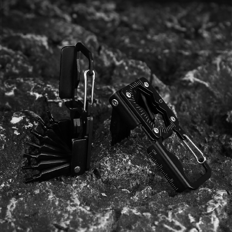 Compact Bike Maintenance Tool - Durable 2Cr13 Stainless Steel Cycling Multi-Tool with Keychain Clip, Protractor & Mobile Stand for Road & MTB