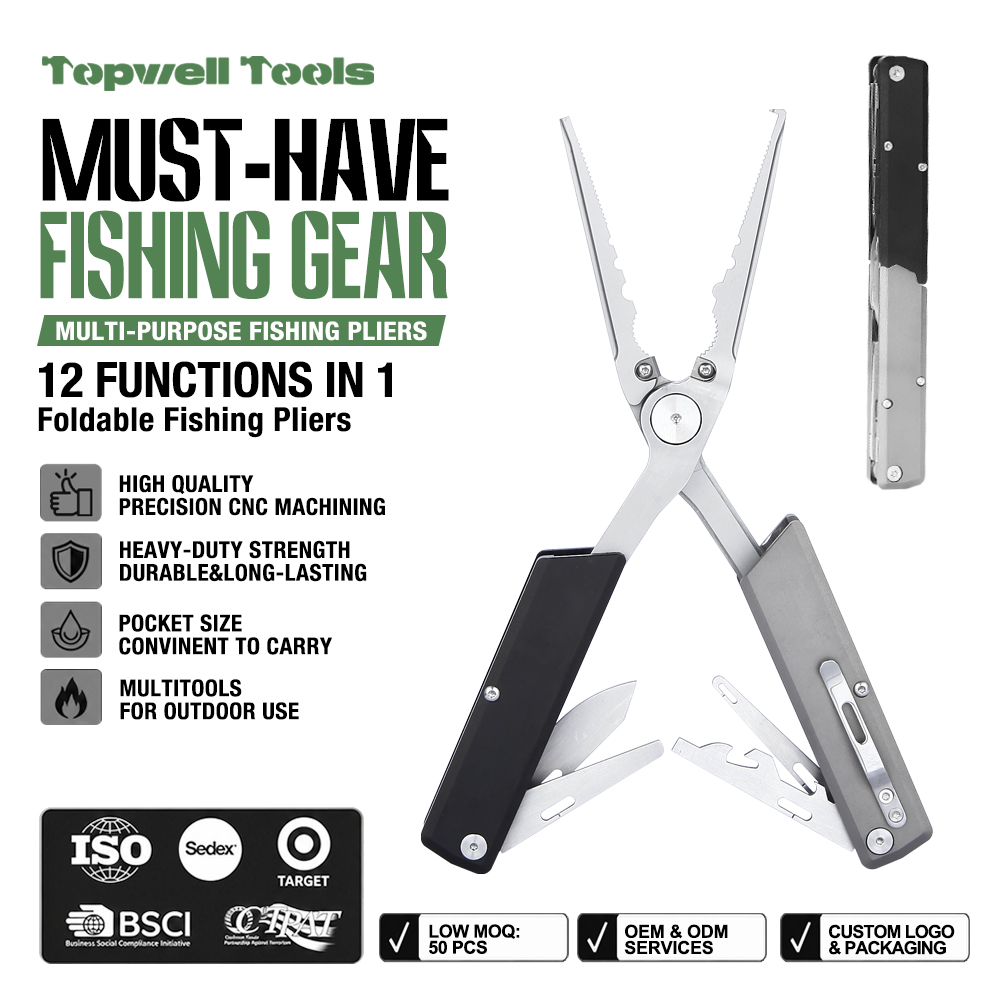 13-in-1 Professional Fishing Multi-tool - Heavy Duty Fishing Scissors & Pliers with Knife